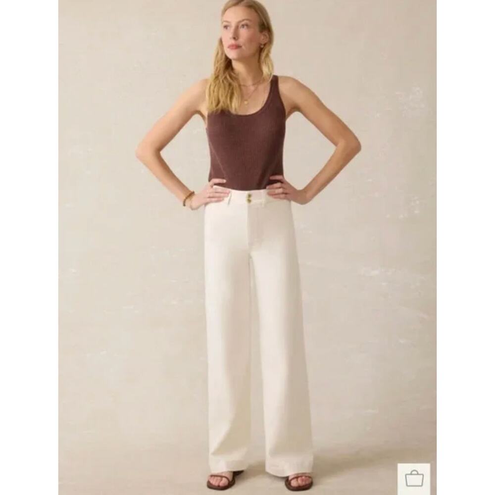 Faherty Pants Womens 24 Stretch Terry Harbor Wide Leg Egret Regenerative Cotton